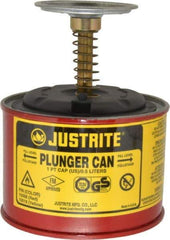 Justrite - 1 Pint Capacity, 5-1/4 Inch High x 4-7/8 Inch Diameter, Steel Plunger Can - 2-3/4 Inch Dasher Diameter, Red, Approval Listing/Regulation FM - Best Tool & Supply