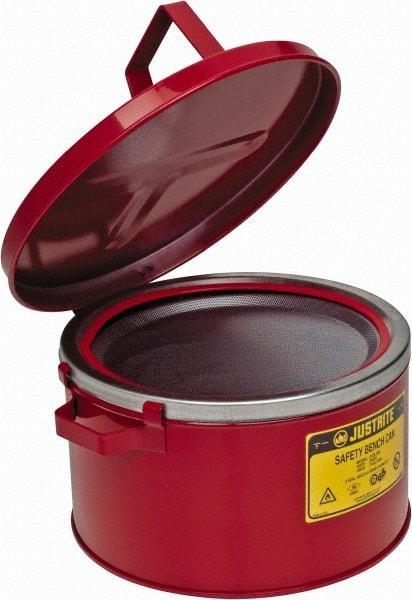 Justrite - 2 Gallon Capacity, Coated Steel, Red Bench Can - 5-7/8 Inch High x 11-1/2 Inch Diameter, 9-3/4 Inch Dasher Diameter - Best Tool & Supply