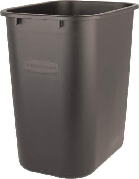 Rubbermaid - 28 Qt Black Rectangle Trash Can - Polyethylene, 15" High x 14-3/8" Long x 10-1/4" Wide - Best Tool & Supply