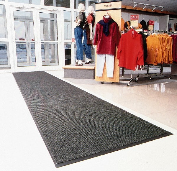 Entrance Mat: 60' Long, 3' Wide, Blended Yarn Surface Indoor, Heavy-Duty Traffic, Vinyl Base, Gray