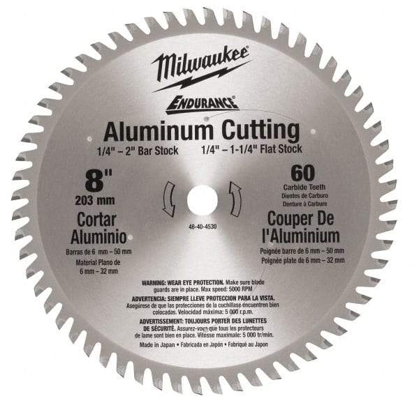 Milwaukee Tool - 8" Diam, 5/8" Arbor Hole Diam, 60 Tooth Wet & Dry Cut Saw Blade - Carbide-Tipped, Burr-Free & Smooth Action, Standard Round Arbor - Best Tool & Supply