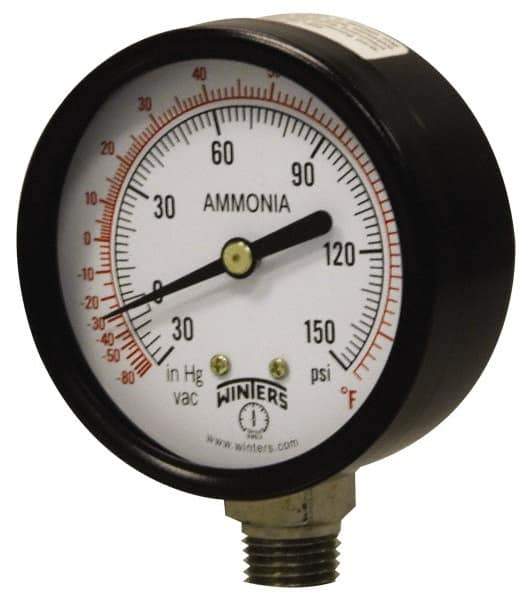 Winters - 4" Dial, 1/4 Thread, 30-0-300 Scale Range, Pressure Gauge - Lower Connection Mount, Accurate to 3-2-3% of Scale - Best Tool & Supply