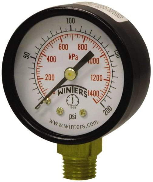 Winters - 2" Dial, 1/4 Thread, 0-300 Scale Range, Pressure Gauge - Lower Connection Mount, Accurate to 3-2-3% of Scale - Best Tool & Supply