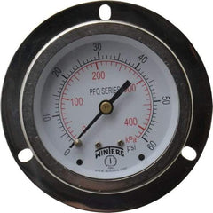 Winters - 2-1/2" Dial, 1/4 Thread, 0-60 Scale Range, Pressure Gauge - Front Flange Panel Mount, Center Back Connection Mount, Accurate to 1.5% of Scale - Best Tool & Supply