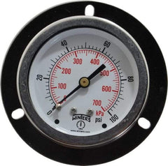 Winters - 2-1/2" Dial, 1/4 Thread, 0-100 Scale Range, Pressure Gauge - Front Flange Panel Mount, Center Back Connection Mount, Accurate to 1.5% of Scale - Best Tool & Supply