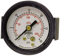 Winters - 2" Dial, 1/8 Thread, 0-200 Scale Range, Pressure Gauge - U-Clamp Panel Mount, Center Back Connection Mount, Accurate to 2.5% of Scale - Best Tool & Supply