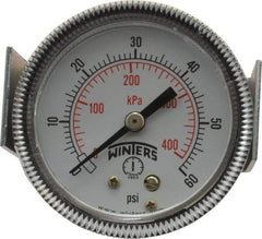 Winters - 2" Dial, 1/8 Thread, 0-60 Scale Range, Pressure Gauge - U-Clamp Panel Mount, Center Back Connection Mount, Accurate to 2.5% of Scale - Best Tool & Supply