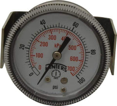 Winters - 2" Dial, 1/8 Thread, 0-100 Scale Range, Pressure Gauge - U-Clamp Panel Mount, Center Back Connection Mount, Accurate to 2.5% of Scale - Best Tool & Supply