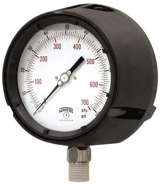 Winters - 4-1/2" Dial, 1/2 Thread, 0-300 Scale Range, Pressure Gauge - Lower Connection Mount, Accurate to 0.5% of Scale - Best Tool & Supply