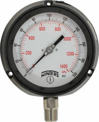 Winters - 4-1/2" Dial, 1/2 Thread, 0-200 Scale Range, Pressure Gauge - Lower Connection Mount, Accurate to 0.5% of Scale - Best Tool & Supply