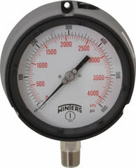 Winters - 4-1/2" Dial, 1/2 Thread, 0-600 Scale Range, Pressure Gauge - Lower Connection Mount, Accurate to 0.5% of Scale - Best Tool & Supply