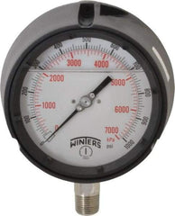 Winters - 4-1/2" Dial, 1/2 Thread, 0-1,000 Scale Range, Pressure Gauge - Lower Connection Mount, Accurate to 0.5% of Scale - Best Tool & Supply