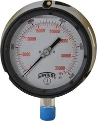 Winters - 4-1/2" Dial, 1/2 Thread, 0-5,000 Scale Range, Pressure Gauge - Lower Connection Mount, Accurate to 0.5% of Scale - Best Tool & Supply