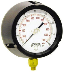 Winters - 4-1/2" Dial, 1/4 Thread, 0-400 Scale Range, Pressure Gauge - Lower Connection Mount, Accurate to 0.5% of Scale - Best Tool & Supply