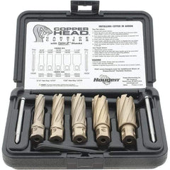 Hougen - 8 Piece, 9/16 to 1-1/16" Cutter Diam, 2" Cutting Depth, Carbide-Tipped Annular Cutter Set - Bright Finish, 3/4" Shank Diam, 9/16, 11/16, 13/16, 15/16, 1-1/16" Cutter Diams, 2 Flats on Shank - Best Tool & Supply