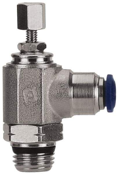 Value Collection - 1/4 x 1/8" Pipe, Angled Miniature Needle Valve - Buna Seal, Male x Push to Connect Ends, Nickel Plated Brass Valve, 145 Max psi - Best Tool & Supply