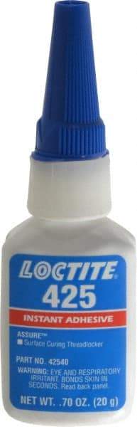 Loctite - 20gr. Bottle, Blue, Low Strength Liquid Threadlocker - Series 425, 24 hr Full Cure Time - Best Tool & Supply