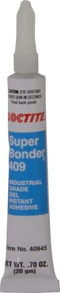 Loctite - 0.70 oz Tube Clear Instant Adhesive - Series 409, 75 sec Working Time, 24 hr Full Cure Time, Bonds to Metal, Plastic & Rubber - Best Tool & Supply