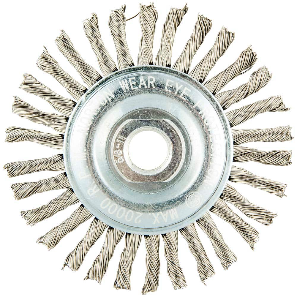 Norton - 4" OD, 5/8-11 Arbor Hole, Standard Twist Knot Stainless Steel Wheel Brush - Best Tool & Supply