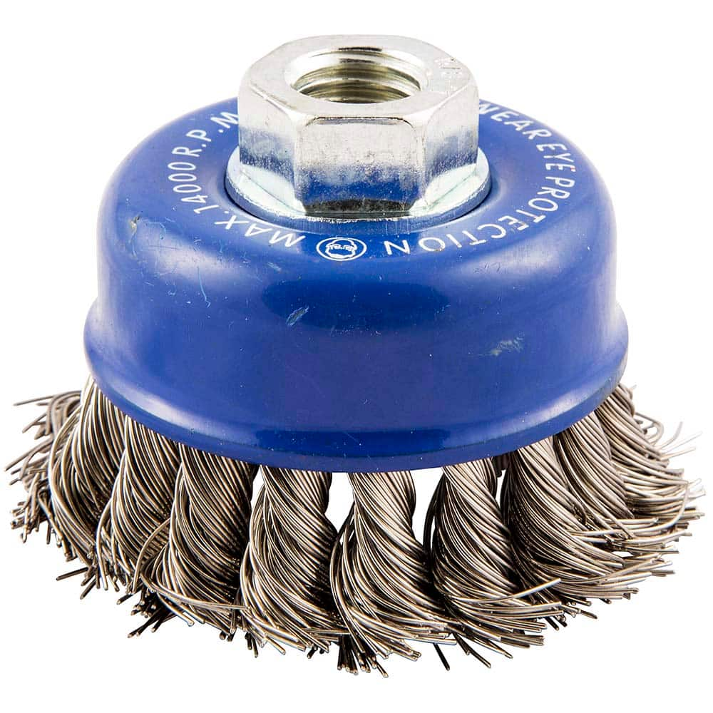 Norton - 2-3/4" Diam 5/8-11 Threaded Arbor Stainless Steel Fill Cup Brush - Best Tool & Supply