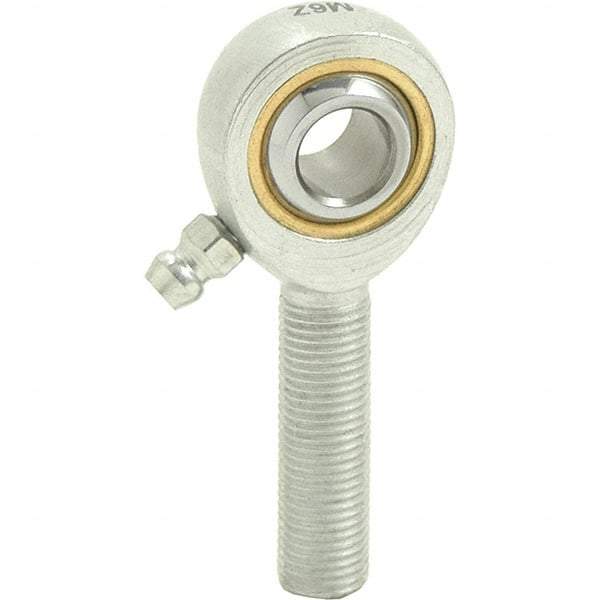 Tritan - 3/8" ID, 2-7/16" Max OD, 4,012 Lb Max Static Cap, Male Spherical Rod End - 3/8-24 RH, 1/2" Shank Diam, 1-1/4" Shank Length, Zinc Plated Carbon Steel with Sintered Oil Impregnated Bronze Raceway - Best Tool & Supply