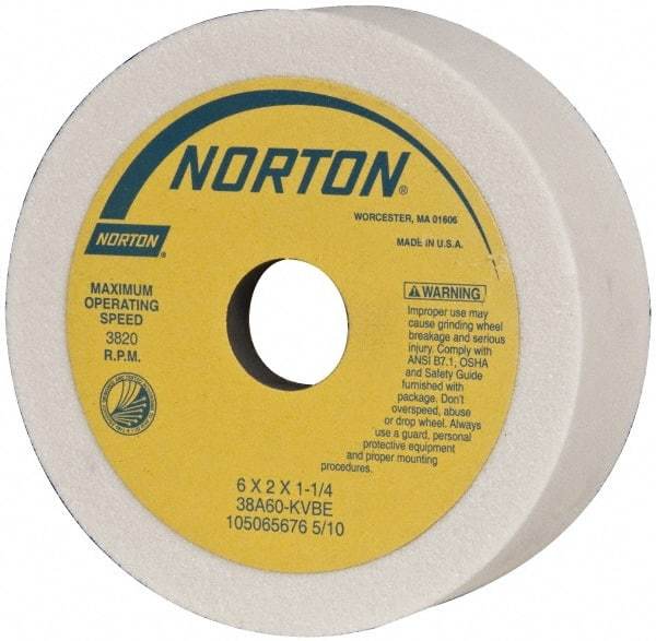 Norton - 6" Diam, 1-1/4" Hole Size, 2" Overall Thickness, 60 Grit, Type 6 Tool & Cutter Grinding Wheel - Medium Grade, Aluminum Oxide, K Hardness, Vitrified Bond, 3,820 RPM - Best Tool & Supply