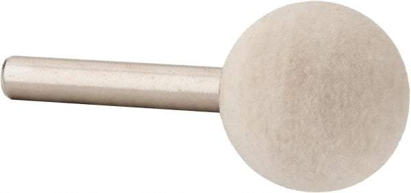 Value Collection - 1" Diam, 1/4" Shank Diam, Ball Shaped Mounted Bob - Medium Density, 1" Head Length, 2" Shank Length, Wool Felt - Best Tool & Supply