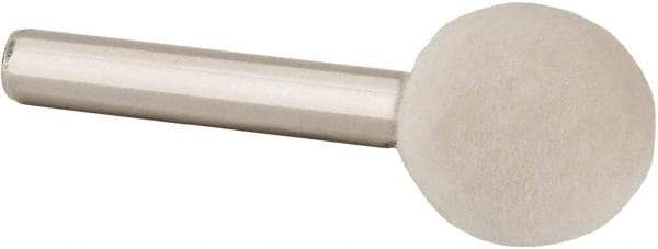 Value Collection - 3/4" Diam, 1/4" Shank Diam, Ball Shaped Mounted Bob - Hard Density, 3/4" Head Length, 2" Shank Length, Wool Felt - Best Tool & Supply