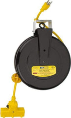 Value Collection - 14 AWG, 30' Cable Length, Cord & Cable Reel with Outlet End - 3 Outlets, NEMA 5-15R, 13 Amps, 125 Volts, SJT Cable, Black Reel - Best Tool & Supply