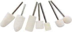 Value Collection - 7 Piece, 1/8" Shank Diam, Wool Felt Bob Set - Medium Density, Includes Ball, Cone, Cylinder, Flame, Olive & Oval Bobs - Best Tool & Supply