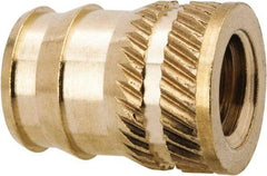 E-Z LOK - 1/4-20, 0.321" Small to 0.363" Large End Hole Diam, Brass Double Vane Tapered Hole Threaded Insert - 3/8" Insert, 0.332" Pilot Diam, 1/2" OAL, 0.194" Min Wall Thickness, 11/32" Drill, 0.194" Min Grip - Best Tool & Supply