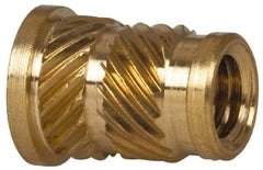 E-Z LOK - 1/4" Drill, 10 32 UNF, 0.278" Diam, Brass Headed Heat Installed Threaded Insert - 1/4" Hole, 0.418" OAL x 0.043" High, 5/16" Head Diam - Best Tool & Supply