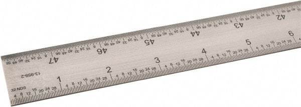 SPI - 48" Long, 1/64, 1/32" and 0.5, 1mm Graduation, Rigid Steel Rule - English/Metric Graduation Style, 1-1/4" Wide, Silver, Satin Chrome Finish - Best Tool & Supply