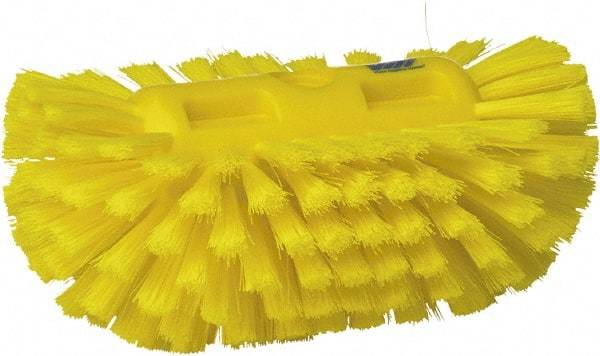 Vikan - 1-1/2" Bristle Length, Polyester Utility Scrub Brush - 5-1/2" Wide Head, 8" OAL, European Threaded Handle, Yellow, Polypropylene Block - Best Tool & Supply