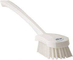 Vikan - 1.3" Bristle Length, Polyester Scrub Brush - 4" Long x 2-3/4" Wide Head, 15-3/4" OAL, White, Polypropylene Block - Best Tool & Supply