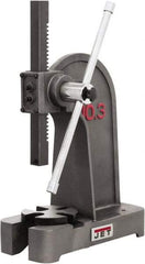 Jet - 1/2" Ram, 7-7/8" Throat Depth, 2 Ton Manual Arbor Press - 7-7/8" Max Work Height x 11-3/8" Max Work Width, Single Leverage, 6-3/8" Base Width x 17" Base Depth - Best Tool & Supply