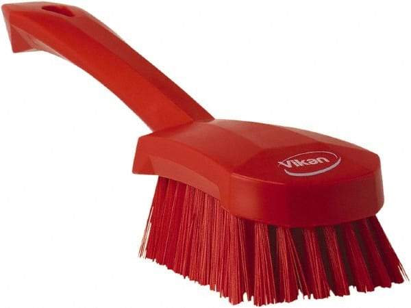 Vikan - 1.3" Bristle Length, Polyester Scrub Brush - 4-1/4" Long x 2-3/4" Wide Head, 10" OAL, Red, Polypropylene Block - Best Tool & Supply