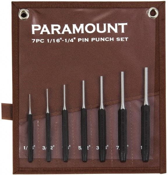 Paramount - 7 Piece, 1/16 to 1/4", Pin Punch Set - Hexagon Shank, Comes in Canvas Roll - Best Tool & Supply