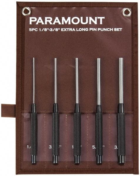 Paramount - 5 Piece, 1/8 to 3/8", Pin Punch Set - Round Shank, Steel, Comes in Canvas Roll - Best Tool & Supply