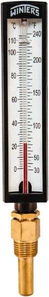 Winters - 30 to 240°F, Industrial Thermometer with Standard Thermowell - 2 Inch Immersion Length, 1.825 Inch Stem Length, 10 Inch Long, 1/2 Inch Thread - Best Tool & Supply