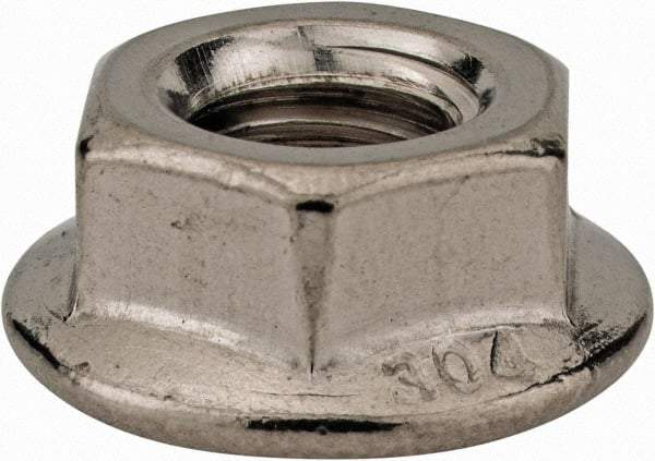 Monroe Engineering Products - 5/16-18 304 Steel Hex Flange Lock Nut - 1/2" Width Across Flats, 5/16" High - Best Tool & Supply