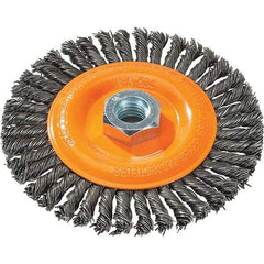 WALTER Surface Technologies - 5" OD, 5/8-11 Arbor Hole, Stringer Bead Steel Wheel Brush - 1/4" Face Width, 0.02" Filament Diam, 15,000 RPM - Best Tool & Supply