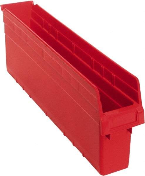 Quantum Storage - 23-5/8" Deep, Red Polypropylene Hopper Shelf Bin - 8" High x 4-3/8" Wide x 23-5/8" Long - Best Tool & Supply