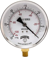 Winters - 4" Dial, 1/4 Thread, 30" HG Vac Scale Range, Pressure Gauge - Lower Connection Mount, Accurate to 3-2-3% of Scale - Best Tool & Supply