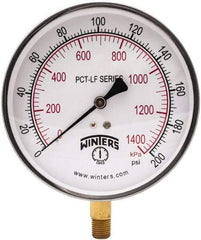 Winters - 4-1/2" Dial, 1/4 Thread, 0-200 Scale Range, Pressure Gauge - Lower Connection Mount, Accurate to 0.01% of Scale - Best Tool & Supply