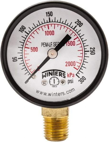 Winters - 2" Dial, 1/4 Thread, 0-300 Scale Range, Pressure Gauge - Lower Connection Mount, Accurate to 3-2-3% of Scale - Best Tool & Supply