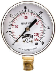 Winters - 2-1/2" Dial, 1/4 Thread, 0-30 Scale Range, Pressure Gauge - Lower Connection Mount, Accurate to 3-2-3% of Scale - Best Tool & Supply