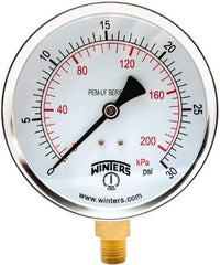 Winters - 4" Dial, 1/4 Thread, 0-30 Scale Range, Pressure Gauge - Lower Connection Mount, Accurate to 3-2-3% of Scale - Best Tool & Supply