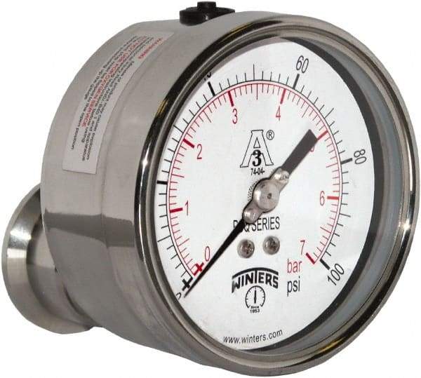 Winters - 4" Dial, 1-1/2 Thread, 0-100 Scale Range, Pressure Gauge - Center Back Connection Mount, Accurate to 0.01% of Scale - Best Tool & Supply