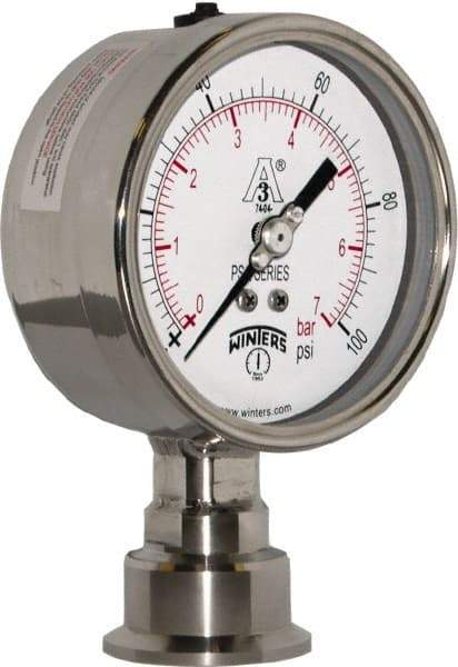 Winters - 4" Dial, 1-1/2 Thread, 0-100 Scale Range, Pressure Gauge - Lower Connection Mount, Accurate to 0.01% of Scale - Best Tool & Supply